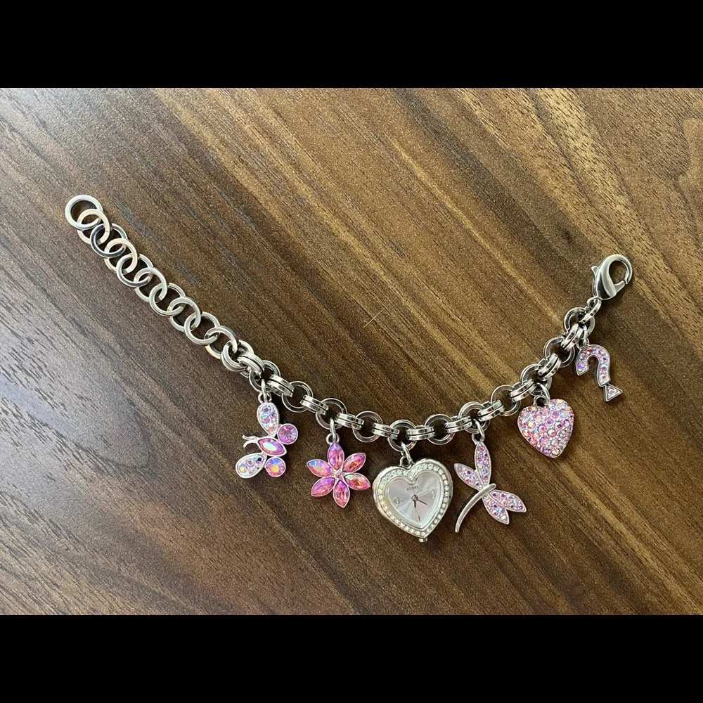 Guess Charms Chainlink Bracelet Charm Watch Pink couture coquette
